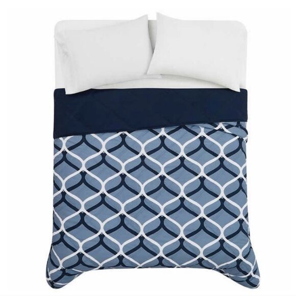 SEASONS Queen Alternative Down Diamond Quilted Reversible Comforter Navy Blue - Picture 2 of 7